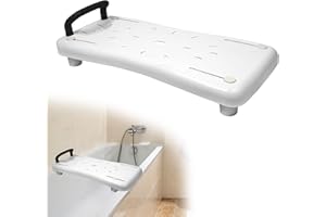 Suusolny Badewannensitz Senioren 70x31cm Badewannenbrett zum Sitzen Verstellbar 41-63cm Sitzbrett Wannenbrett Badewanne Brett Duschbrett Seifenablage & ergonomischer Griff bis 150KG - Schwarz Griff