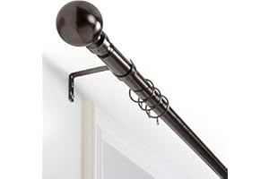 Oxford Homeware Curtain Poles Metal Extendable - Durable Plain Ball Curtain Pole Set Includes Finials, Rings, Brackets & Fittings (Black Nickel, 120-210 Cm, 48 Inches to 83 Inches)