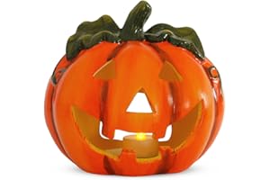 MATCHES21 HOME & HOBBY Farol de calabaza como decoración de Halloween LED en 18 x 17 cm – calabaza decorativa para velas de té como decoración de mesa – Portavelas como decoración de otoño para interior y exterior en el