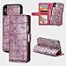 Produktbild iPhone X Hülle,Leweiany iPhone X Handyhülle Echt Leder Geldbörse Flip Folio Bookstyle Hülle Ledertasche Abnehmbare Magnetische Lederhülle Standfunktion Handytasche Vintage Serie Krokodil Muster PU Leder Cover mit Kredit Karten Fach Geldklammer Premium Leder Handy Schutzhülle Klapphülle Lila Rot Standhülle Cover Schlanke Leder Wallet Tasche Flip Brieftasche Etui Schale Hülle für Apple iPhone X 5,8 Zoll