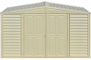 Duramax SidePro 10 x 3 (2.6 m²) Kunststoff gerätehaus mit Metallfundament set, robuster Metalldachkonstruktion, wartungsfreier Vinylüberdachung, Vinylschuppen, Elfenbein