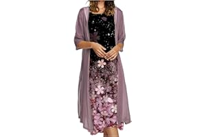 NUSGEAR 2021 2pcs Vestidos + Cárdigan Mujer Moda Fiesta Elegante Vestido Larga Basico otoño Vestido sin Manga Casual Vestido de Cóctel Vestido de Noche impresión Vestido sin Manga Mujer