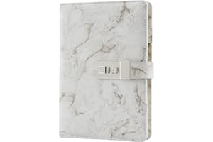 ICYANT A5 Blocs y cuadernos con cerradura, Mármol de cuero PU Cuaderno de Contraseña de notas Cuaderno diario creativo con portalápices para hombre, mujer, adolescente (gris)