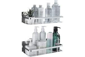 Oududianzi 2 Pezzi Mensola Doccia Senza Foratura, Mensole Bagno Senza Foratura, Mensola Doccia Adesiva, Mensola da Doccia Organizzatore con 4 Ganci per Appendere Rasoi e Spugne