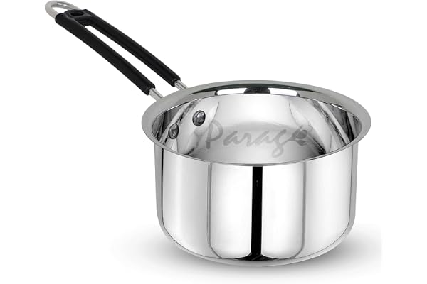 Parage 1 Pieces Stainless Steel Sauce Pan, Tea Pan, Milk Pan Heavy Guage, 1Liters with Heat-Resistant Wire Handle Induction & Gas Stove Friendly (Silver)
