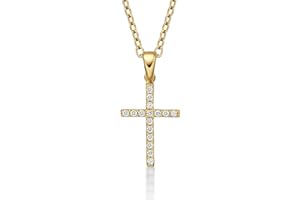 Diamond Treats Gold Cross Pendant Set with Cubic Zirconia. Luxurious Medium Sized 9K Yellow Gold Cross Pendant for Women with Optional 16-20 inch Gold Chain. Dainty Gold Cross Necklace for Her