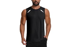 Men's UPF 50+ Sun Protection Vest Sleeveless T-Shirt Breathable Mesh Back Quick Dry Gym Tank Top with Reflective Strip for Ru
