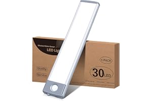 HIBOITEC Under Cabinet Light 30 LED Motion Sensor Closet Lighting Battery Operated, Rechargeable Ultra Thin 180lm Cabinet Lighting (White, 1Pack)