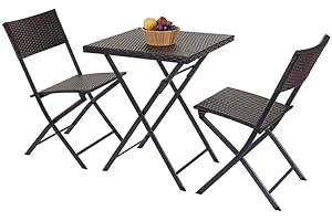 BAKAJI Set Tavolo Tavolino Pieghevole 62 x 62 cm + 2 Sedie Pieghevoli Arredo Esterno Giardino Terrazzo Struttura in Acciaio Inox e Sedute in Polyrattan (Grigio)