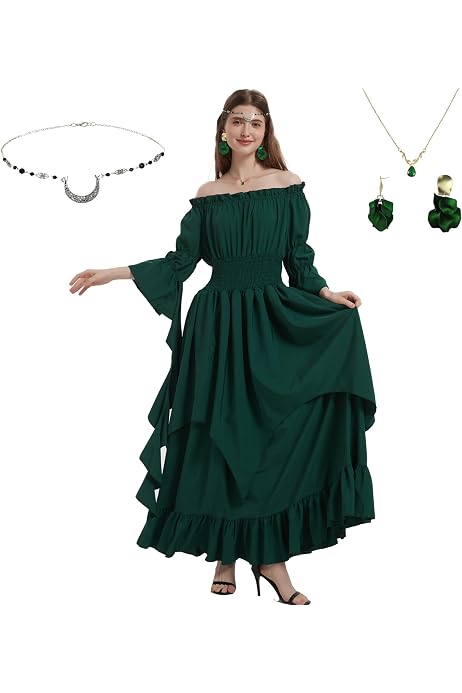 Mittelalter Kleid Damen 2-teilig – Gothic Langkleid Mit Quadrat-Ausschnitt, Tailliert, Für Halloween & Renaissance