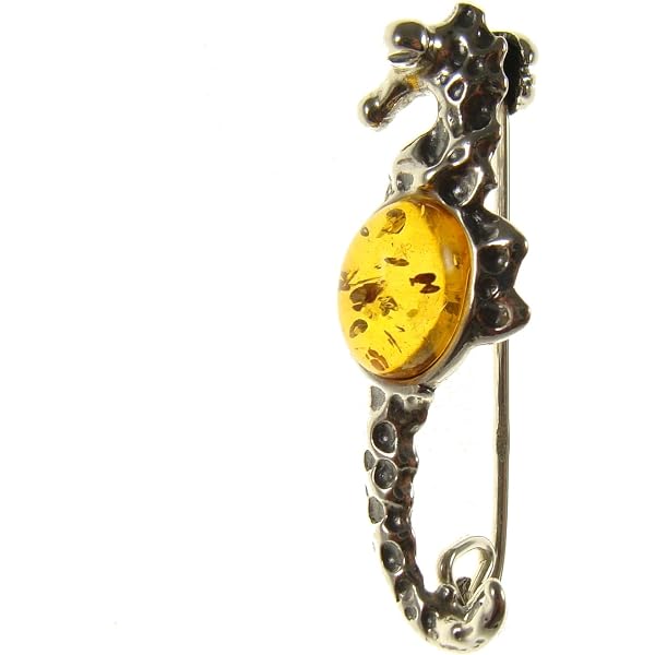 Handcrafted Baltic Amber & Sterling Silver Heron Brooch – 925 Polish Jewelry