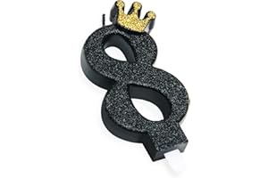 PARTY GO Candele di compleanno nere numero 8 candele per compleanno speciale cake topper 9cm