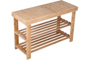 KKTONER Schuhregal mit Sitzbank Bambus Schuhbank mit 2 Etagen 70x28x45cm Schuhschrank
