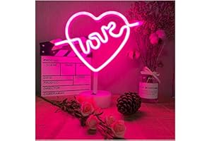 ENUOLI Amor luz de neón de luz de la noche con pedestal Corazón Cupido luz de neón de la decoración del sitio de la batería y USB Powered signos de neón rosada Lámparas de luz de color rosa hasta Dormitorio
