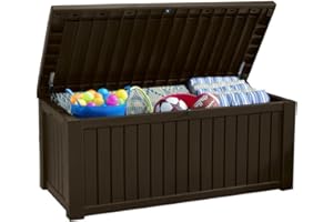 Koll Living - Arcón/asiento de 570 L.100% resistente al agua. Con ventilación. Moderna imitación de madera., marrón