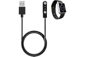 MEUKCEZ Magnetic Smart Watch Charger Compatible with YAMAY SW022/Ticwatch GTX/Haylou RT LSO5S/AGPTEK LW11, 2 Pin 4mm USB Charging Cable with Built-In Safety Features, Portable Design, Black