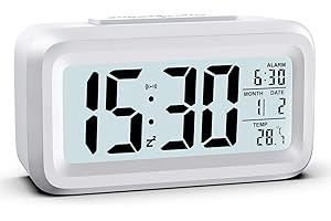 ‎HOMVILLA HOMVILLA Wecker Digital Batteriebetrieben mit Temperaturanzeige Große LCD Display, Schlummerfunktion, Datum, Nachtmodus, Hintergrundbeleuchtung Wecker Laut für Tiefschläfer Weiß