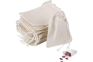 FANTASYON Lot de 50 petits sacs en mousseline de coton de 6 x 8 cm avec cordon de serrage - Petits sacs en tissu réutilisables pour bijoux, cadeau, thé aux fruits, café, épices