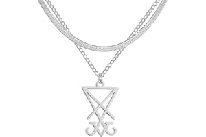 EUEAVAN Sigilo de Lucifer Colgante Collar de acero inoxidable símbolo satánico Colgante Collar Sello de Satanás Lucifer Colgante Pagano Wiccan Joyería Religiosa Collar