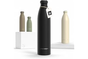 Lars Nysøm Stainless Steel Drinking Bottle 350 ml, 500 ml, 750 ml, 1 L, 1.5 L, Thermos Flask, Leak-Proof Water Bottle for Sports, Outdoors, School, Carbonated Drinks (Carbon Black, 1000 ml)