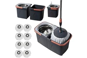 *NEW* SWISSPACK Revolving Spin Mop and Bucket With .4. Extra Pads Perfect For Easy Cleaning. Clean and Dirty Water Separtered For Perfect Finish (ORANGE-GREY) (ORANGE/GREY 8 PADS)