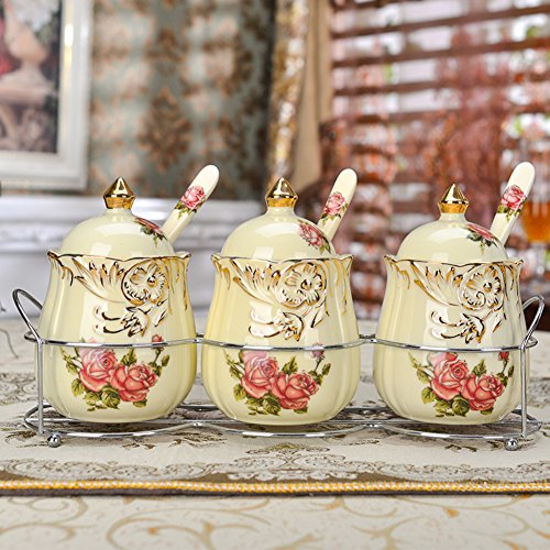 Spice storage containers,Small spice jars Ceramic spice jars with lid and spoon Ceramic spice -B