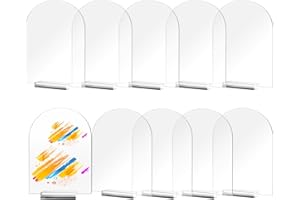 DRERIO 10 Pack Clear Arch Acrylic Sheet, Transparent Table Numbers Cards with Holder Base, Reusable Wedding Sign for Decoration, Party, Anniversary