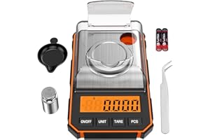 ORIA Bilancia Digitale di Precisione, 50g/0,001g Mini Bilancia Tascabil con Peso di Calibrazione da 50g e Pinzette Elettrostatiche, Bilancia da Cucina con Tara e LCD Retroilluminato - Arancia