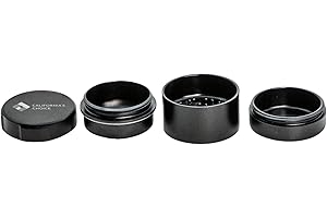 CALIFORNIA'S CHOICE Toothless Grinder "To-Go" „San Francisco“ Schwarz | Zahnlos | Sehr feiner Grind | Luftfahrt-Aluminium eloxiert | 4 – teilig | Inkl. „Stash“ Fach im Deckel | Patentierte Technologie von Stache