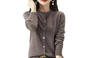 BOLLRLLR Women's Cashmere Cardigan Round Neck Sweater Spring Autumn Winter Long Sleeve Knitted Solid Color Soft Cardigan Sweater
