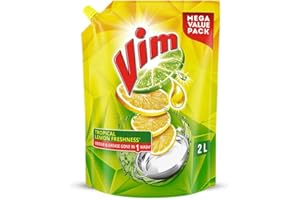 Vim Dishwash Liquid Gel Lemon Refill Pouch, 2 Ltr | Dishwash Gel Infused With The Power Of Lemons | Leaves No Residue