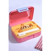 Rotanev Design Kendinden Kaşıklı 5 B&ouml;lmeli 2 Katlı Beslenme Kutusu (Pembe)