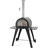 BBQ-Toro Pizzaofen "Havai" mit Schamottesteinen, 2 Seitenablagen und 2 Rädern | Pizza Steinbackofen für Garten, Terrasse | Ou