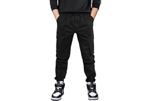 CAMLAKEE Boys Cargo Trousers Kids Joggers Casual Jogging Pants with Elastic Waist