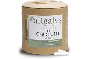 Calcium Vitamine D3 et K2 (MK7) - Santé Osseuse et Immunité - Vegan - Haute Absorption - Minéraux Essentiels pour Os, Muscles et Dents - Fabriqué en France - Jusqu'à 2 mois de cure - Argalys