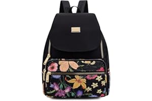 YANAIER Damen Rucksack Wasserdichte Nylon Schultaschen Leichtgewicht Reiserucksack Rucksackhandtasche Daypack für Alltag Büro Schule Shopper Schwarze Blume