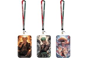 One Piece Lanyard avec Porte Badges, LGQHCE 3PCS Dessin Animé Lanière avec Porte-Cartes de One Piece Lanière Cordon Tour de Cou Lanière Porte-Badge pour École Carte d'Identité Carte de Bus