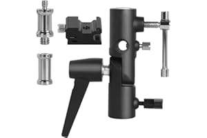 FAEFTY Blitzneiger Schirmhalter mit Blitzschuhhalterung, Aluminium Kamera Blitzhalterungen mit 1/4" 3/8" Schraube 3/8" 1/4" Gewindeadapter für Lampenstativ Blitzgeräte Reflektorschirm