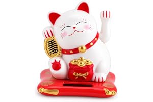 Jadeshay Lucky Cat, Maneki Neko Rikedom Välkomnande Katt Soldriven Söt Viftande Fortune Cat Ornament för Stationär Bil
