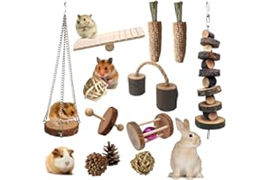 Aisamco Small Animal Activity Toys Chew Toys Set Molar Toys Teeth Care Apple Wood Accessories Swing Seesaw Bridge for Hamster Guinea Pigs,Chinchillas,Rabbit,Mice,Rats,Mouse Rodents