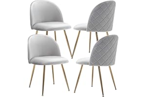 JINPALAY Set 4 pezzi Sedie Velluto Sala da Pranzo Moderne Sedie Cucina Grigio Sedie Imbottite con Alto Schienale per Camera da Letto Soggiorno Gambe in d'Oro Metallo Regolabili (Grigio, 4)