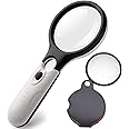 Rubik 45X & 3X Dual Lens Magnifying Glass with 3 LED Lights and 8X Folding Magnifier, Illuminated Handheld Loupe for Reading Jewelry - White/Black