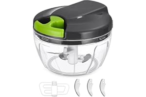 HEUCHAEY Poręczny rozdrabniacz, ręczny rozdrabniacz do warzyw 520ml, sznurkowy domowy rozdrabniacz, akcesoria kuchenne z trzema ostrzami ze stali nierdzewnej i trzepaczką, do cebuli, warzyw (zielony)