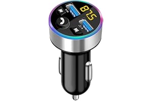 4T4+ Bluetooth Car Transmitter, Wireless In-Car FM Transmitter Radio Adapter Car Kit, FM Transmitter Car with Dual USB Charging Ports, Hands-Free Calling, Music Player Supports TF Card & USB Disk (Blue)