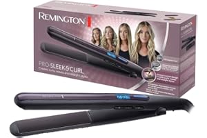 ‎REMINGTON Remington Glätteisen Pro Sleek & Curl (abgerundetes Design -ideal zum Glätten & Stylen von Locken und Wellen, hochwertige Ultra-Turmalin-Keramikbeschichtung) LCD-Display, 150-230°C, Haarglätter S6505