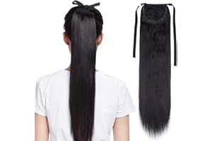 SEGO Extension Queue de Cheval Cheveux Lisse Raide Attachée Par Bandeau - Postiche Queue de Cheval Ponytail Extension Longue Pas Cher Sans Clip 55CM [Noir Naturel] - Noir Naturel