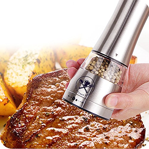 Pfeffermühle bzw. Salzmühle aus Edelstahl (einzeln) mit einstellbarem robusten Keramikmahlwerk für lang andauernde Freude. Das Original von TheKitchenHack - 8