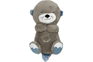 dnusflzt Baby Otter Breathing Toy,Soft Plush Doll Newborn Slumber Otter Toys for Babies with Volume Control Light and Sound for Baby Kids Boys Girls Gift Grey One Size