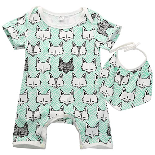 Newborn Kids Baby Boy Girls Cotton Romper Jumpsuit Playsuit Clothes Outfits (0-6 Months, Blue Fox)