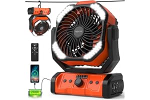 kejector Portable Camping Fan, 24000 mAh 3-in-1 Battery Fan with LED Light, Oscillating, Rechargeable Fan with Variable Speed for Barbecue, Fishing, Home
